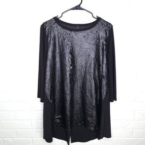 IC Connie Black Pleather Oversized Blouse 3/4 Sleeve